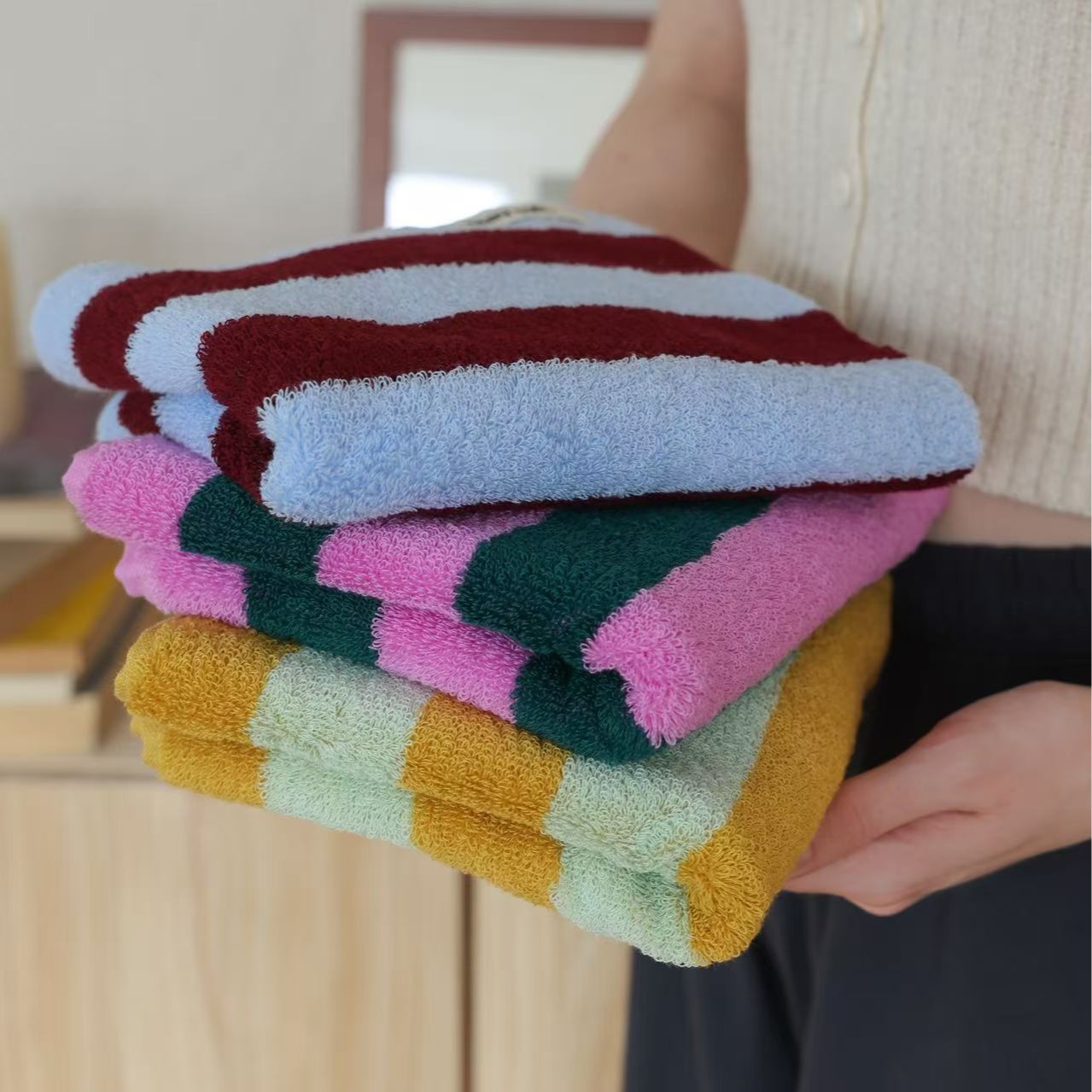 Retro Çizgili Saf Pamuk Havlu  - Home Textiles Face Towel incelemesi ve fiyatı